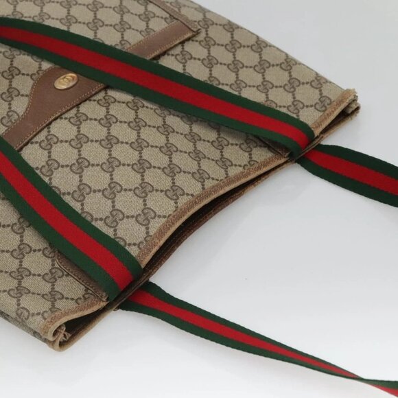 GUCCI GG Supreme Web Sherry Line Tote Bag PVC Beige Gold - Picture 6 of 15